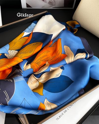Satin Bandana Headscarf for Women Silky Hair Scarves for Fashion Lightweight - color: 12-blue Magnolia