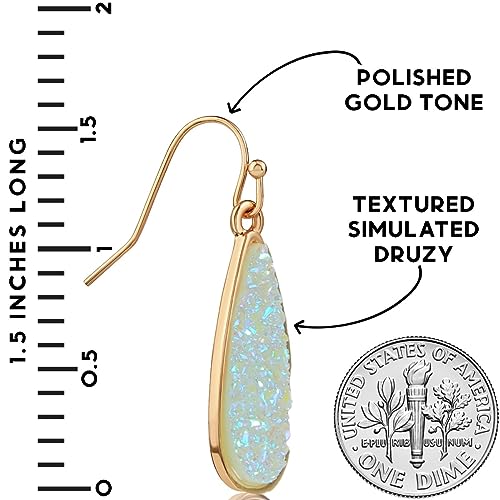 Teardrop Dangle Earrings for Women with Simulated Druzy Stones, in Gold or Rose Gold Tone - color: Gold - Aqua Glitter Stone