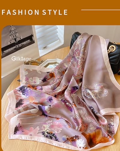 Satin Bandana Headscarf for Women Silky Hair Scarves for Fashion Lightweight - color: 14-pink Colorful Flowers