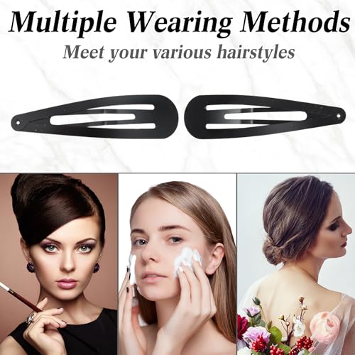 WILLBOND 30 Pieces 3.1 Inch Large Metal Snap Hair Clips Nonslip Barrettes Women Hair Accessories(Black) - color: Black, style: Minimalist