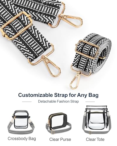 PACKISM Clear Sling Bag Stadium Approved - Clear Bag for Stadium Events & Holographic Bag for Music Festivals Jacquard Strap - color: Guitar Strap Black