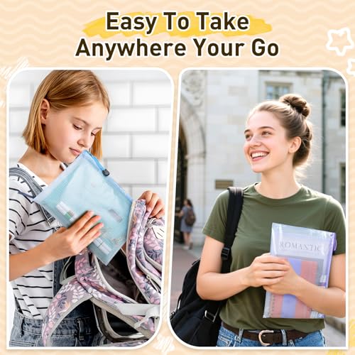 24pcs Mesh Zipper Pouch Bags, A3 Large Size 8 Colors Plastic Zipper Bags for Organizing Storage, Clear Pouches with Zipper, Waterproof Mesh Bags for School Supplies, Home Organize, Travel Storage - style: A3-24pcs
