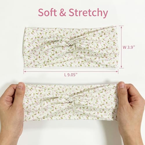 Waliah 6 Pcs Cute Headbands for Women Trendy Head Bands for Women's Hair Non Slip Twist Knotted Fashion Headband(Knot B) - color: Flowers and Stripes-B