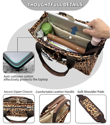Large Canvas Tote Bag for Women Work Tote Bags with Pockets Laptop Crossbody Purses Everyday Bag Handbags for Travel - color: New Upgrade Plus Leopard