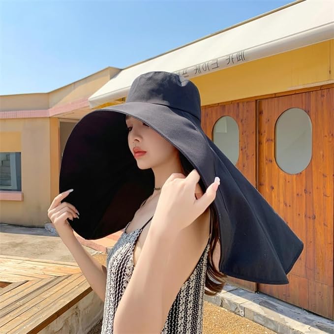 Sun Hats for Women Sun Protection Wide Brim Shawl with Neck Flap Hiking Visor Hat Outdoor Summer Beach - color: Beige