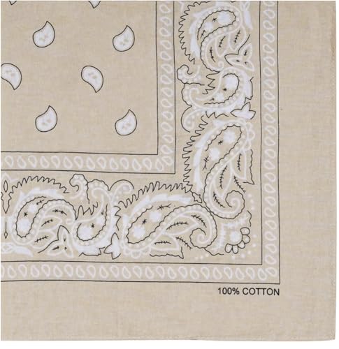 Raylarnia Bandana Multi-Purpose 100% Cotton Headbands for Women, 22 inch Paisley Cowboy Bandanas for Men - color: Tan