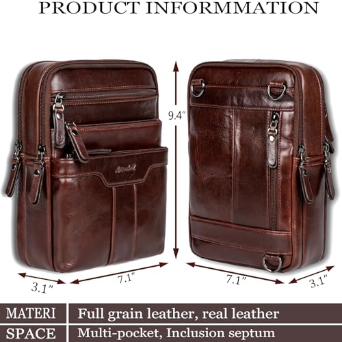 Leather Messenger Bag for Men, Small Leather Sling Shoulder Bag Messenger Pack for Men, Man Purse - color: Brown