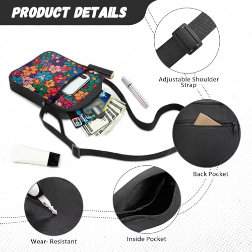 Womens Crossbody Bag Cell Phone Purse Wallet Small Shoulder Handbag for Workout Travel Gym - color: Hippie Flower