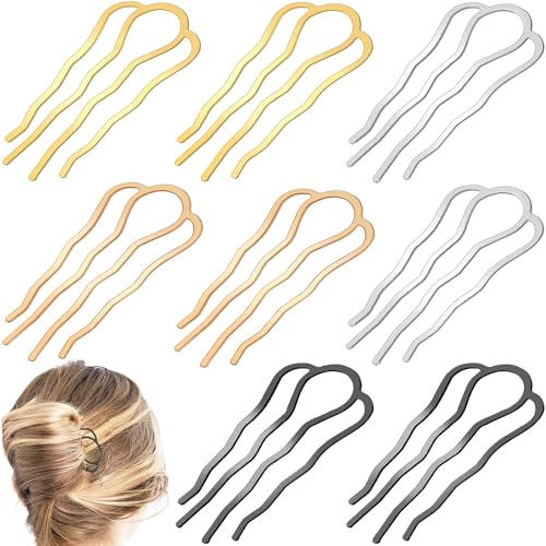 8 Pieces Hair Side Combs, Metal Hair Fork Clip Hair Pins for Buns Hair Updo U-Shape Hair Sticks for Women Hair Styling Tool Accessories (mixed) - color: Gold,Silver,KC Gold,Black