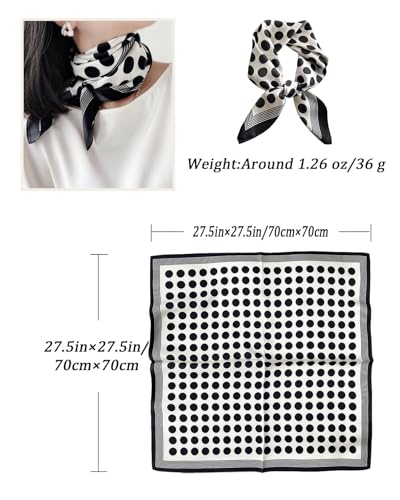 Saiusloa Neck Scarf For Womens Silky Head Scarves Hair Bandanas Square Scarf Fashion Accessories lightweight - color: 2-black Flecks