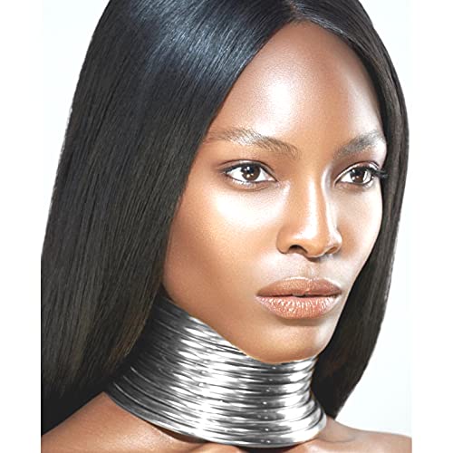 African Choker Collars Necklace,Snap Egypt Punk Gothic Chunky Leather Bib Statement Necklaces for Women and Girls - color: Silver Set