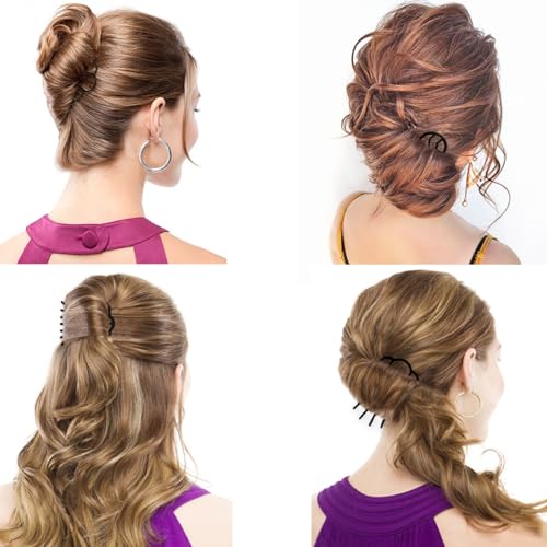6 Piece Metal Hair Side Combs & Forks, U Shape for Vintage Updo Bun Hairstyles, Hair Accessories (4 Styles) - color: Black-4 Teeth