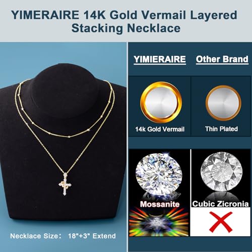 YIMERAIRE Upgraded Moissanite Crown Cross Necklace 14K Gold Vermeil 1.1 Carats Dainty Iced Out Easter Basket Stuffer Cross Jewelry S925 Sterling Silver Simple Gold Christian Faith Moissanite Cross Pendant Necklace For Women - color: Stackable-Gold