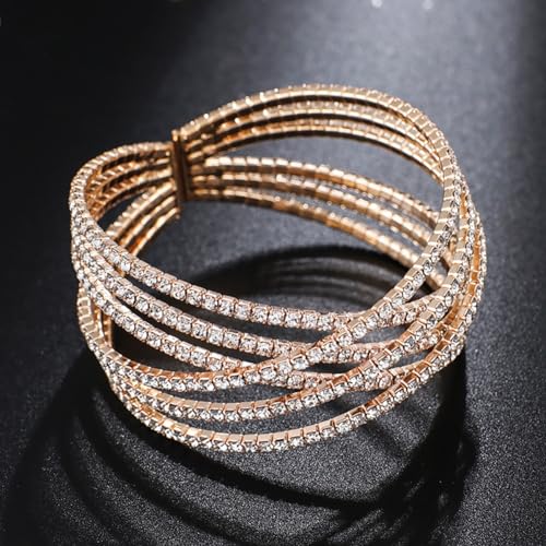 Rhinestone Bracelet for Women MultiLayer Crystal Cuff Bracelet Strand Layered Bracelet - color: Gold 2