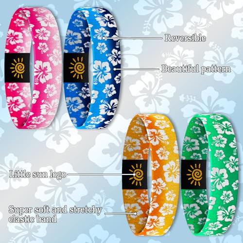 4 Pcs Surfer Beach Bracelets for Men Women Inspirational Elastic Comfy Summer Reversible Wristband Gifts Friendship Bracelets - color: Hawaiian Floral-Bracelets, size: (7.5") Large