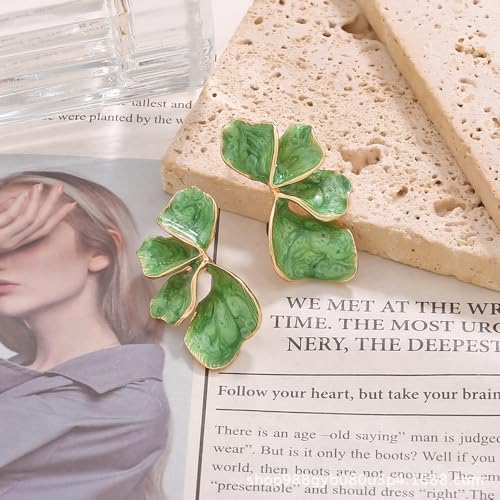 Chunky Earrings Big Statement Earrings for Women Trendy Large Floral Ginkgo Leaf Flower Earring Irregular Long Drop Dangle Earrings Chunky Jewelry - style: 1 - Green