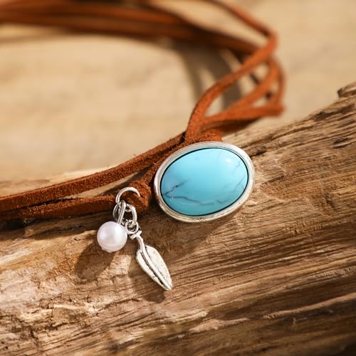 HUASAI Choker Necklace for Women Boho Necklaces Country Concert Outfits for Women Layered Western Choker Necklace Boho Cowgirl Jewelry Accessories Dress - color: B:Turquoise Boho Choker Necklace