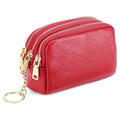 SENDEFN Small Coin Purse Leather 3 Zippered Change Pouch Wallet with Key Ring for Women - color: 1-Red