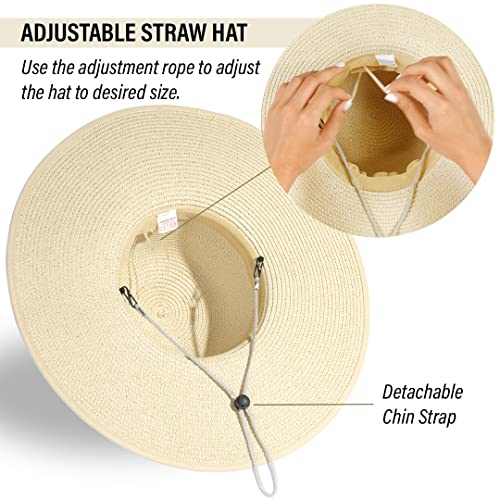 Funcredible Sun Hat for Women - Wide Brim Hat - Large Floppy Beach Hat - Straw Sun Hats with Bow and Heart Shape Glasses
