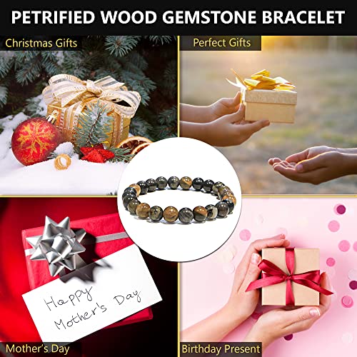 ANAYA AGATE Healing Crystal Bracelet for Women and Men – 8mm Round Beaded Bracelet for Men and Women – Unisex Stretchy Gemstone Bracelet for Healing and Protection - color: Petrified Wood