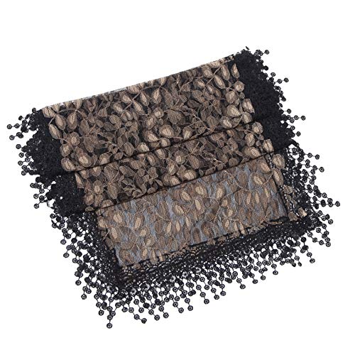 Cindy & Wendy Lightweight Soft Leaf Lace Fringe Scarf Bridal Shawl for Women - color: Black & Coffee