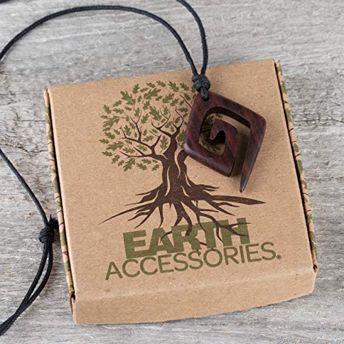 Earth Accessories Organic Wood Adjustable Spiral Necklace for Women - Boho Necklace or Tribal Pendant Necklaces for African, Hawaiian, Maui, Egyptian, or Indian Looks - color: Square Spiral