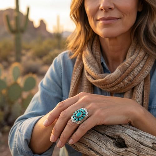 Sterling Silver Genuine Gemstones & Turquoise Ring (SELECT color) - color: Turquoise