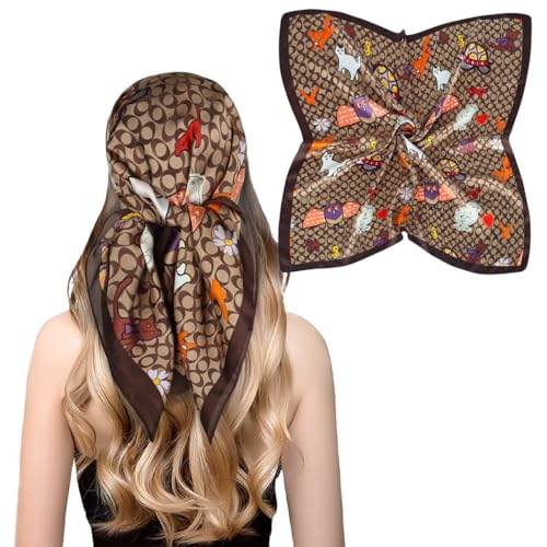Relang Fashion Silk Satin Head Scarf for Women Hair Bandana Hair Scarf Wrap Neck Scarf for Women 27.5×27.5 inches - color: Brown
