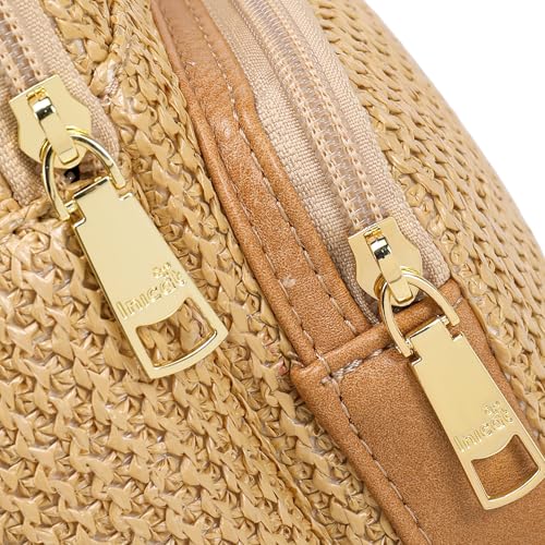 Haytijoe Faux Straw Crossbody Bags for Women RFID Summer Raffia Sling Bag Beach Vacation Travel Purse - color: Classic Khaki