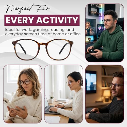 LifeArt Round Blue Light Blocking Glasses, Computer Glasses, Gaming Glasses, TV Glasses for Women Men (Tortoise, No Magnification) - color: 01_days_tortoise, size: +0.00(No Magnification)