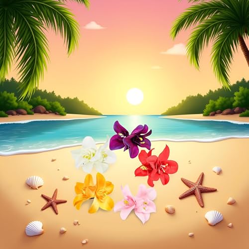5Pcs Colorful Artificial Flower Hair Clip, Bohemian Flower Hairpin Hawaiian Hibiscus Plumeria Hairpin for Seaside Holiday,Clips and Barrettes,Hair Accessories,Bridal Hair Accessories Headwear