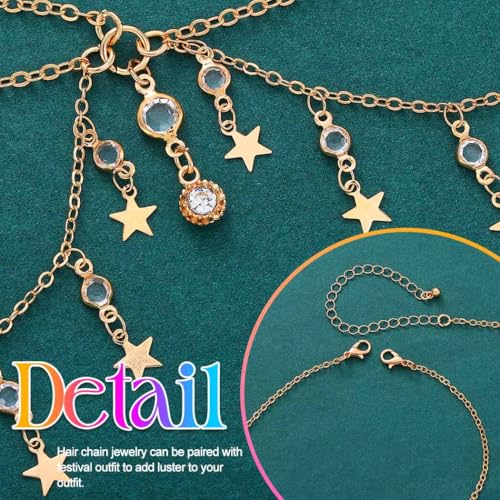 Aukmla Gold Head Chain Jewelry Star Headpiece Hair Chains for Women | Boho Hair Head Piece Jewelry Stars Headdress Festival Hair Accessories