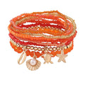 Caiyao Bohemian Multilayer Stackable Seed Beaded Bracelets Colorful Crystal Glass Beads Strand Bangle Bracelet BFF Wristbands Bracelet for Women Summer Beach Hawaii Jewelry Birthday Gifts - color: Orange-starfish