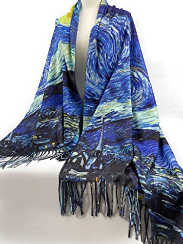 VENVSBEE Reversible Scarf Soft Large Shawl Wrap Blanket Double Sided Art Print Warm Pashmina Stoles Klimt Van Gogh Gifts - color: Art 02
