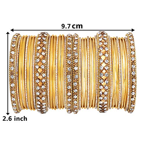 Aheli Ethnic Colorful Metal Bangles Chudha Set Stone Studded Bangle Set Indian Wedding Wear Fashion Jewelry Gift for Women Blue - color: Yellow