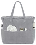 Bluboon Waterproof Beach Tote Pool Bags for Women Ladies Extra Large Carry On Bag With Wet Compartment for Weekender Travel - color: Black White Fine Stripes