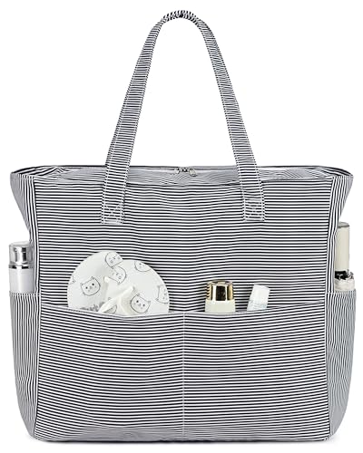 Bluboon Waterproof Beach Tote Pool Bags for Women Ladies Extra Large Carry On Bag With Wet Compartment for Weekender Travel - color: Black White Fine Stripes