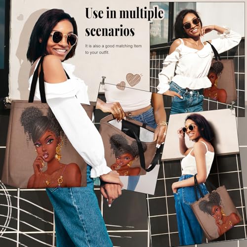 African American Women Tote Bag Black Shoulder Handbag For Women Fit Work Beach Labtops With Zip - color: Black Women 27