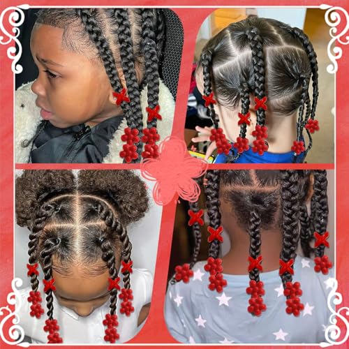 NAISKA 60PCS Valentines Red Beads for Hair Braids Kids Large Hole Hair Beads 2 Styles Dreadlock Bead Loc Jewelry Valentine's Day Braids Accessories for Women Girls - color: Red