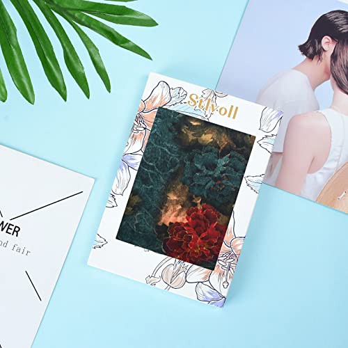 Stlvoll 100% Silk Head Scarf for Women - 27" Hair Scarves Satin Bandanas Square for Night Sleeping with Gift Packed - color: Flower (Red + Cyan)