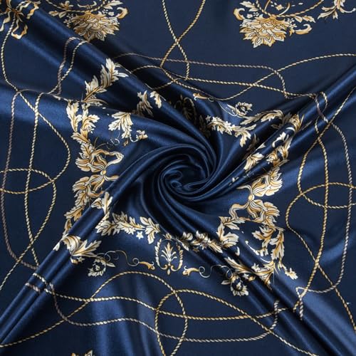 RIIQIICHY Head Scarf for Women Like Silk Scarf Hair Scarf Printed Square Scarf Bandanas for Women 35 Inches - color: Navy/Beige