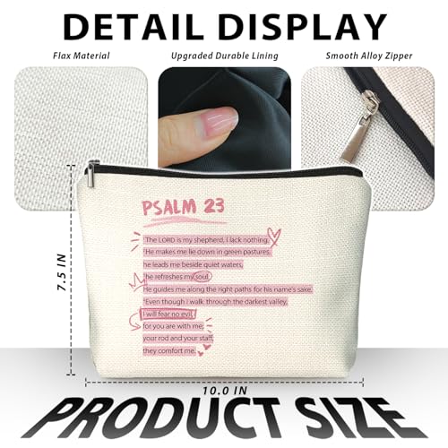 Psalm 23 Pink Christian Makeup Bag, Trendy Preppy Girly Cosmetic Bags for Women, Christian Gifts for Women, Bible Verse Gifts, Pink Preppy Aesthetic Zipper Makeup Pouch - color: 00-Psalm 23