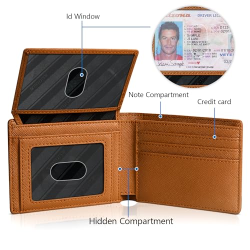RUNBOX Wallet for Men -Slim Rfid Leather Mens Bifold Novelty Wallets 2 ID Window With Gift Box Men's Accessories | Slim - color: A Brown