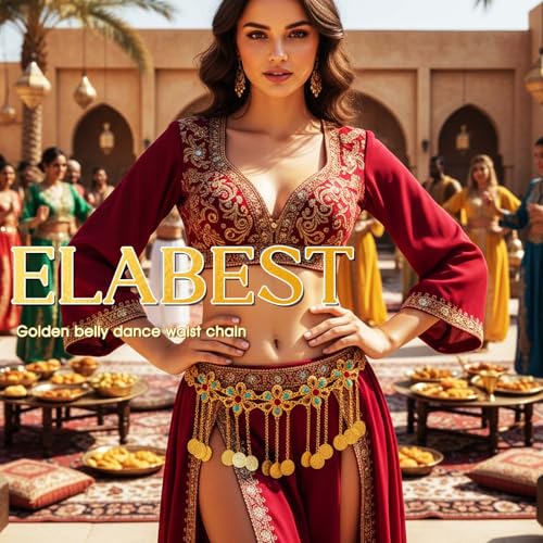 ELABEST Gold Waist Chain Rhinestone Belly Dance Chain Crystal Tassel Dance Jewelry for Women - style: Gold-C