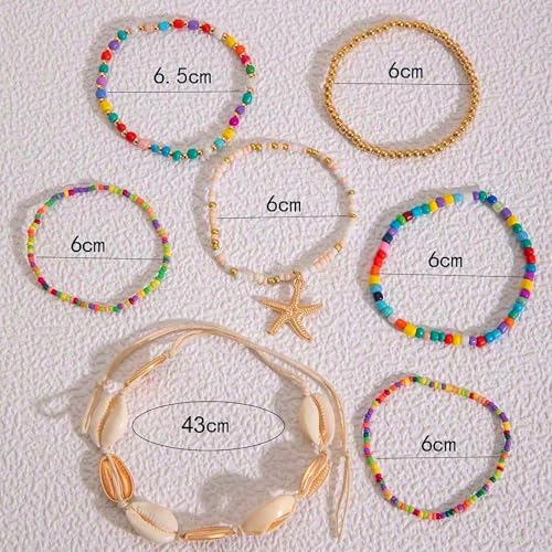 Beach Bracelets for Women Bohemian Stackable Heishi Surfer Bracelet Set Elastic Seashell Starfish Boho Friendship Bracelets for Summer Beach Party Holiday Vacation Jewelry - color: 7PCS-Colorful