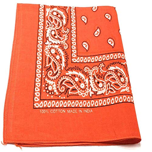 Pack of 3 X-Large Polyester Non Fading Paisley Bandanas 27 x 27 Inches by M.H.I. - color: Orange