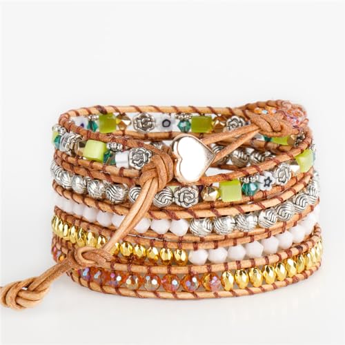 YGLINE Natural Stone Beaded Healing Wax String 5 Wraps Bracelets - color: liuli