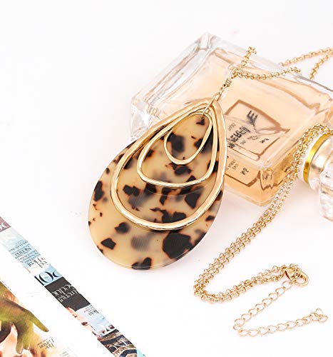 MOLOCH Long Necklace For Women Geometry Teardrop Acrylic Circle Pendant Necklace Statement Boho Acetate Resin Necklace Minimalist Gift - color: Leopard