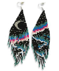 Long Beaded Earrings for Women, Statement Tassel Dangling Earrings, Native American Jewelry Boho Country Colorful Flower Moon Bead Gifts - style: Pink Aurora Night