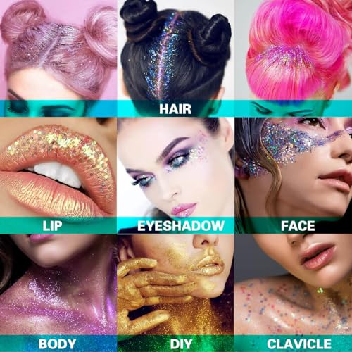 MEICOLY Chameleon Iridescent White Body Glitter,Holographic Face Glitter Paint Ice Themed Aerial Performance,Self-Adhesive Color Changing Mermaid Hair Glitter,Opal Glitter for Hair,Festival Party - color: chameleon iridescent white body glitter